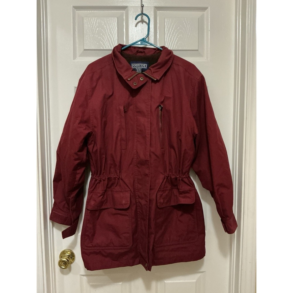 Lands End Women Outdoor Barn Field Jacket Blanket Lined Wool‎ Burgundy M 10-12